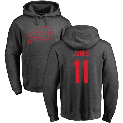 Men NFL Buffalo Bills #11 Zay Jones Ash One Color Pullover Hoodie Sweatshirt